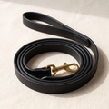 Hand-tanned onyx black leather dog leash 4ft / 120cm with brass trigger clasp