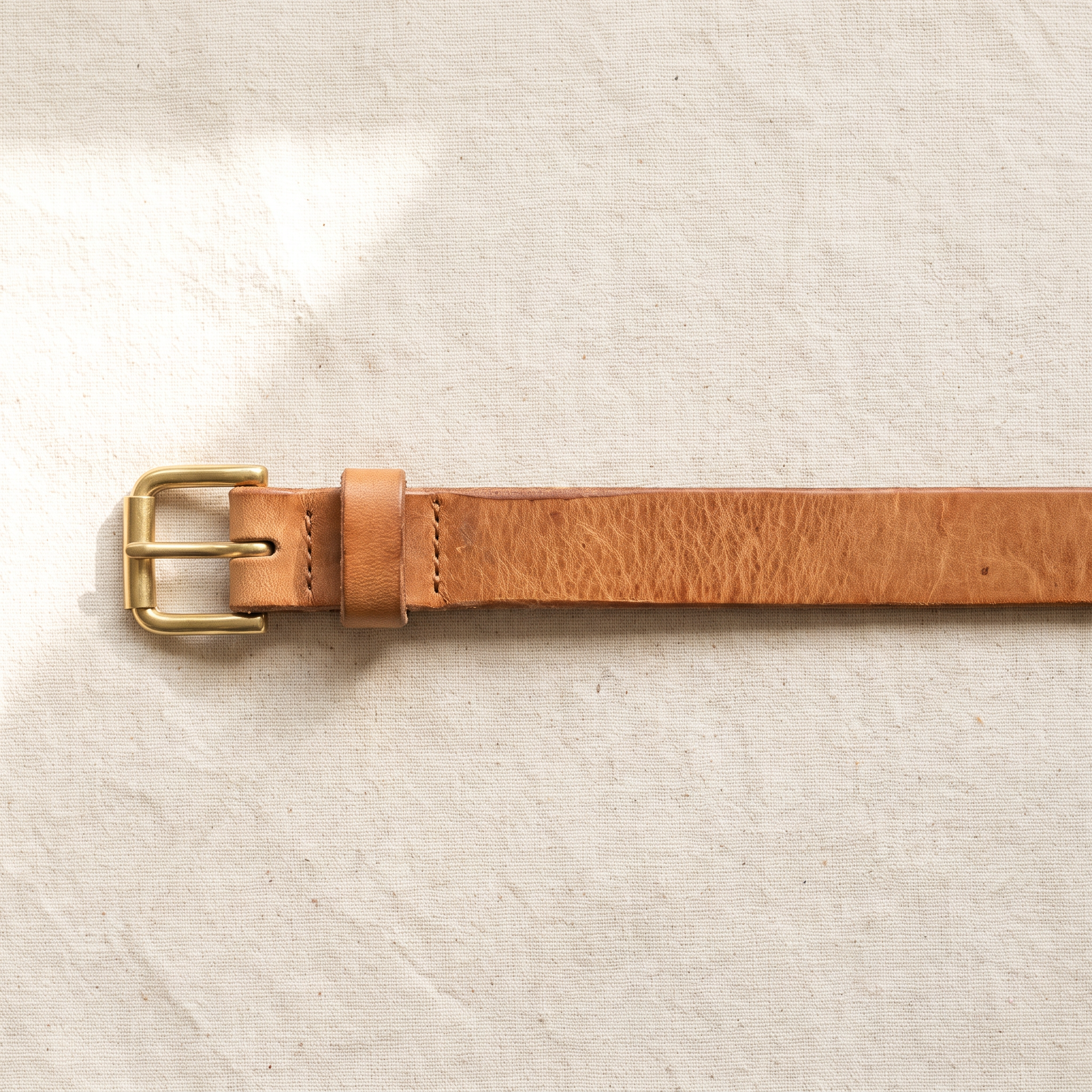 Hand-tanned tan vegetable leather dog collar with brass pin buckle, 1.2cm width, minimalist Nordic style