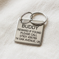 Sterling silver square stainless steel ID tag, 2.5cm, polished finish, engraved on both sides