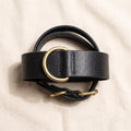 Wide hand-tanned onyx black leather dog collar, brass D-ring and replaceable buckle